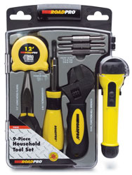 9-Piece Utility Tool Set with Tape Measure, Flashlight & Storage